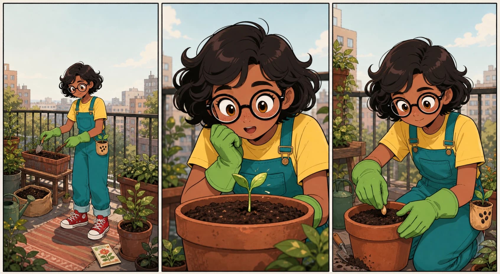 Three separate comic frames featuring the same consistent character